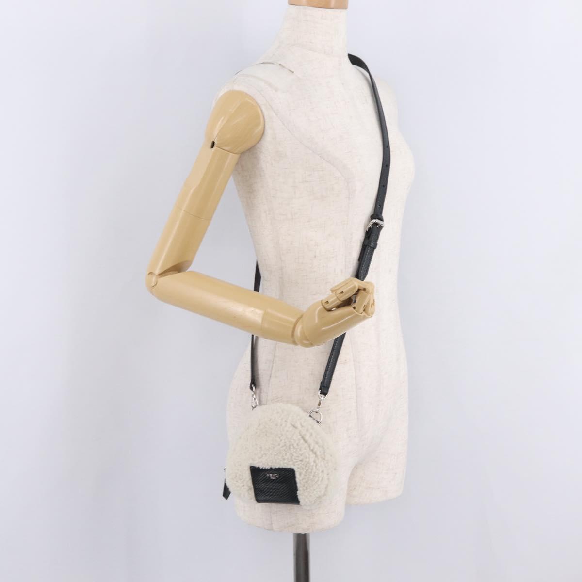 FENDI Rice Ball Shoulder Bag Mouton White Silver Auth 212713SM