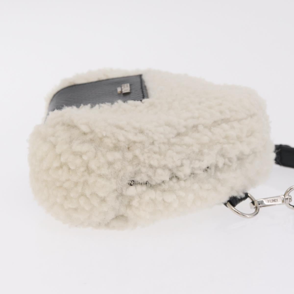 FENDI Rice Ball Shoulder Bag Mouton White Silver Auth 212713SM