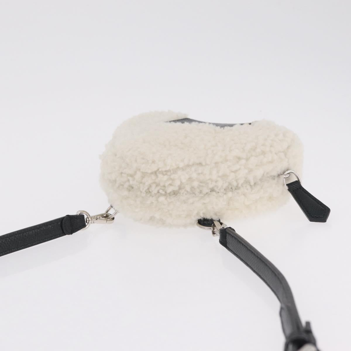 FENDI Rice Ball Shoulder Bag Mouton White Silver Auth 212713SM
