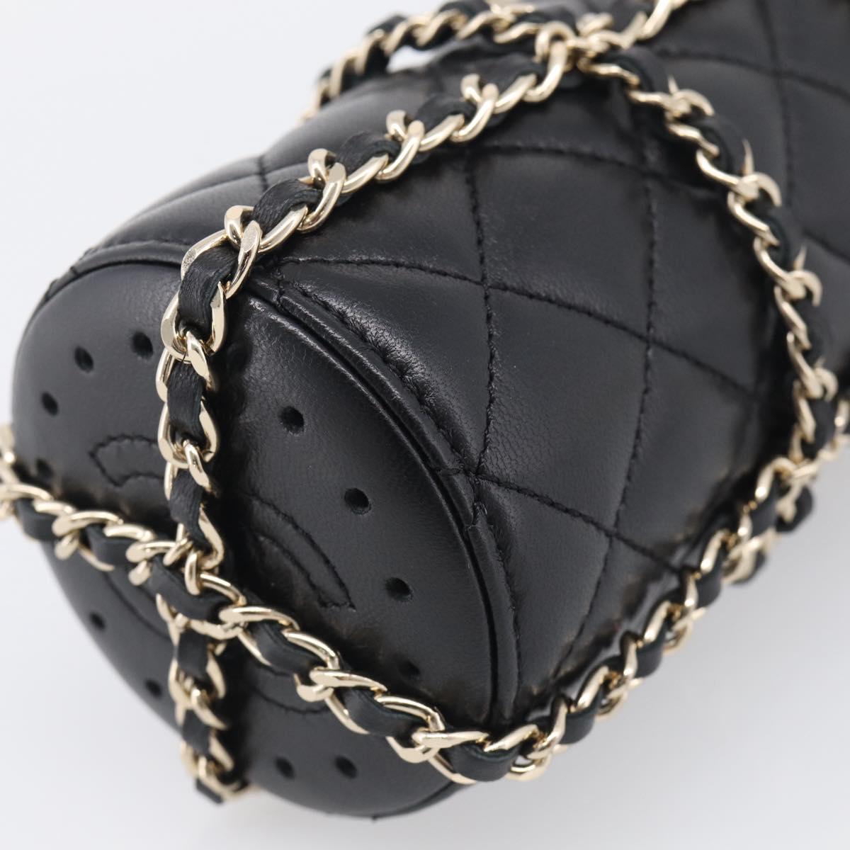CHANEL COCO Mark Quilted Water Bottle Leather Black Gold CC Auth 212714SM
