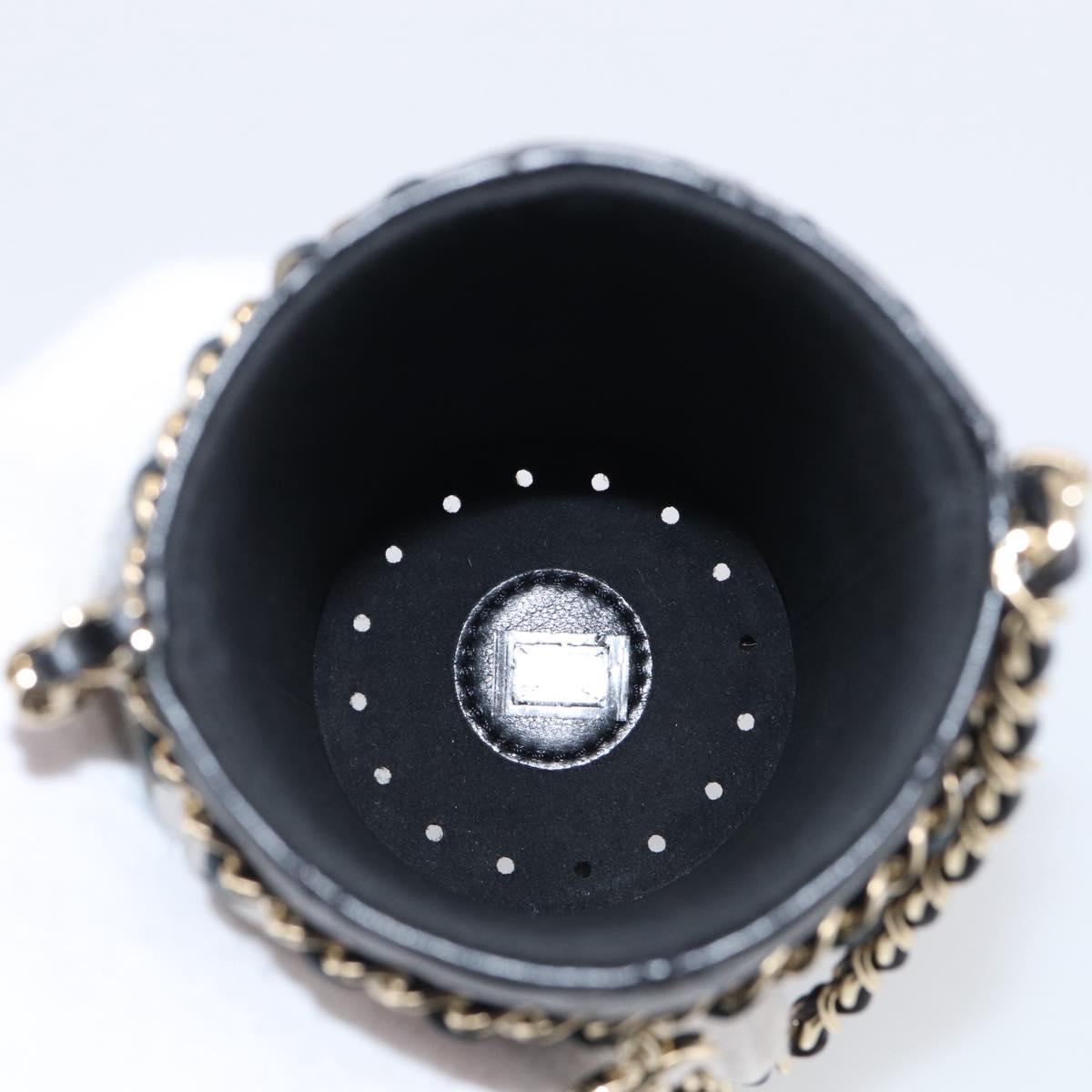 CHANEL COCO Mark Quilted Water Bottle Leather Black Gold CC Auth 212714SM