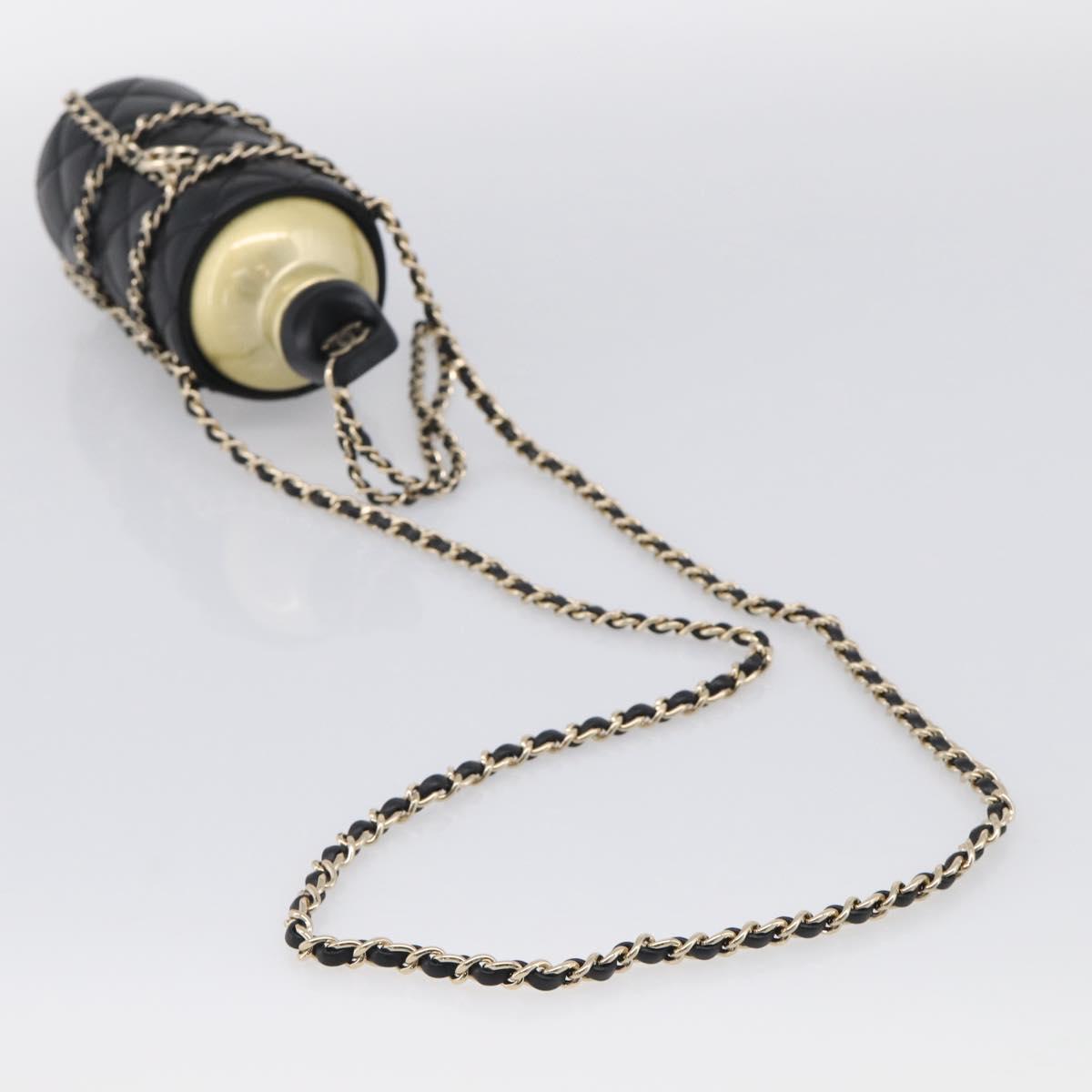 CHANEL COCO Mark Quilted Water Bottle Leather Black Gold CC Auth 212714SM