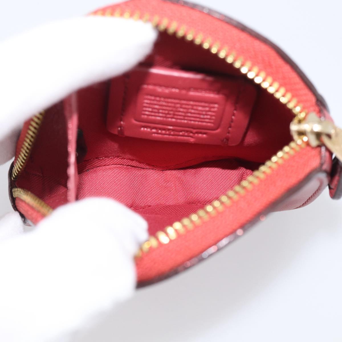 Coach x PAC MAN Coin Purse Leather Red Gold Auth 212718M