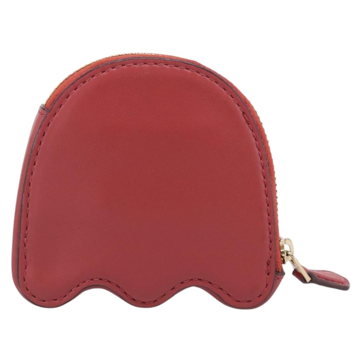 Coach x PAC MAN Coin Purse Leather Red Gold Auth 212718M