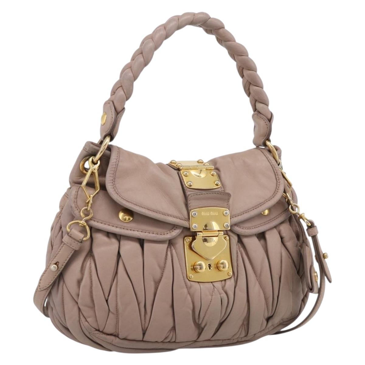 Miu Miu Matelasse Hand Bag Leather 2way Pink Gold Auth 212719A