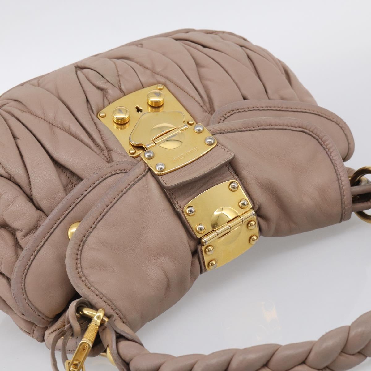Miu Miu Matelasse Hand Bag Leather 2way Pink Gold Auth 212719A