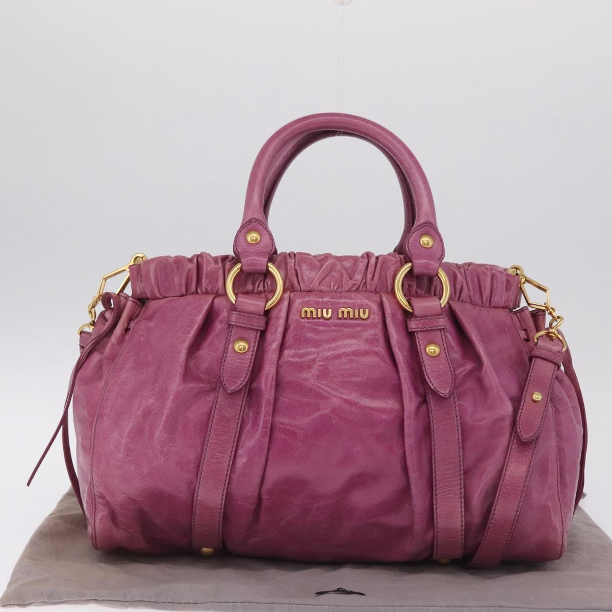 Miu Miu Hand Bag Leather 2way Pink Gold Auth 212720M