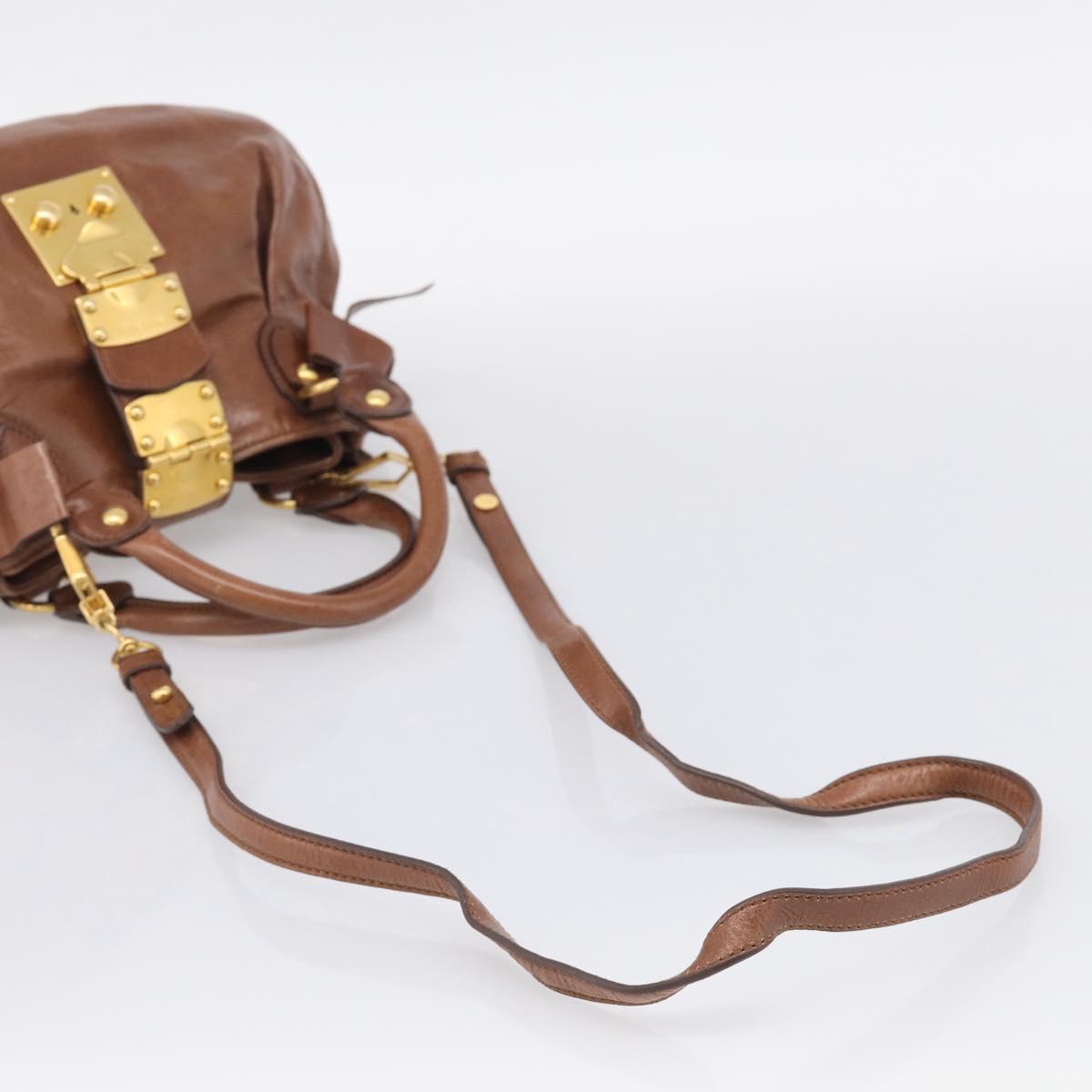 Miu Miu Hand Bag Leather 2way Brown Gold Auth 212725M