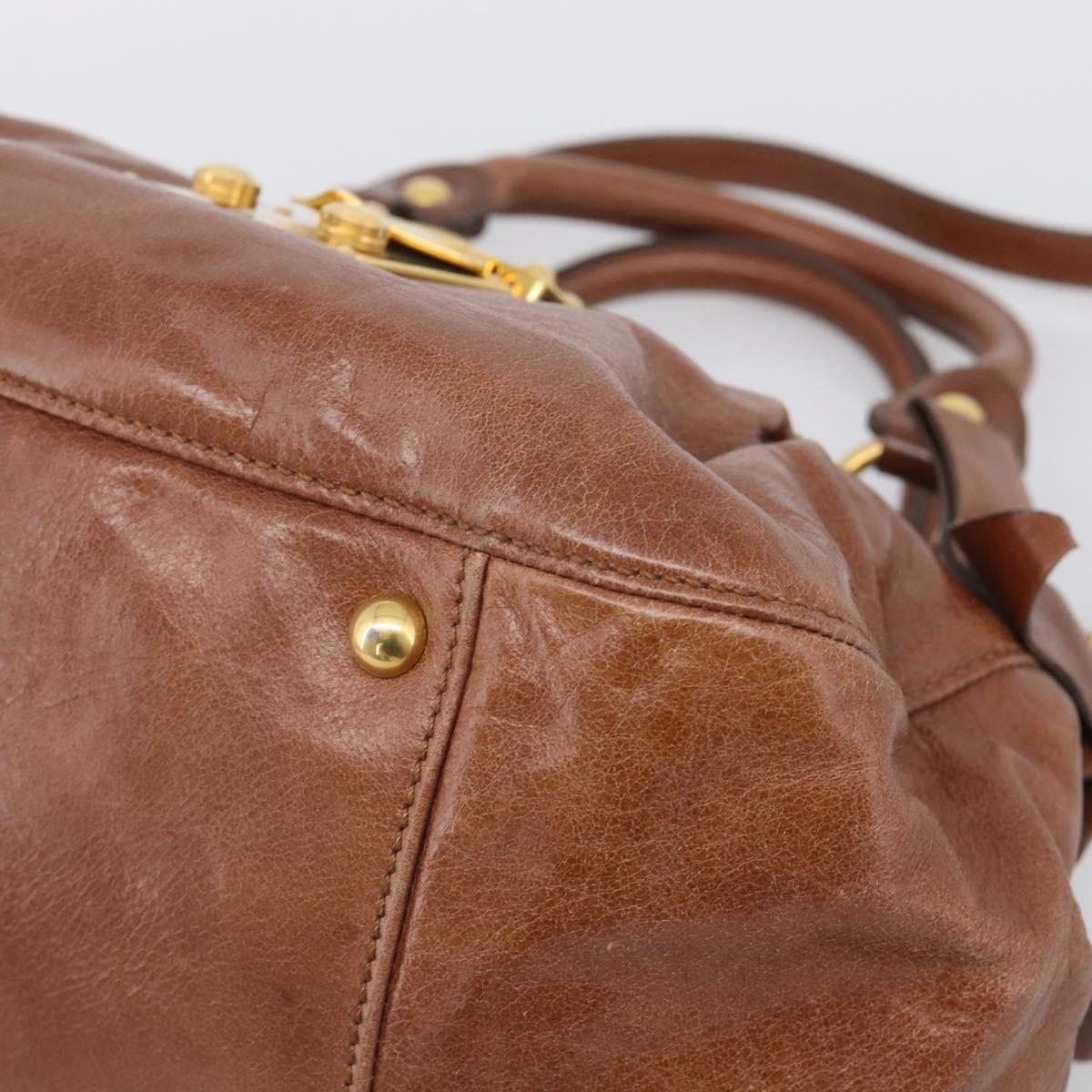 Miu Miu Hand Bag Leather 2way Brown Gold Auth 212725M