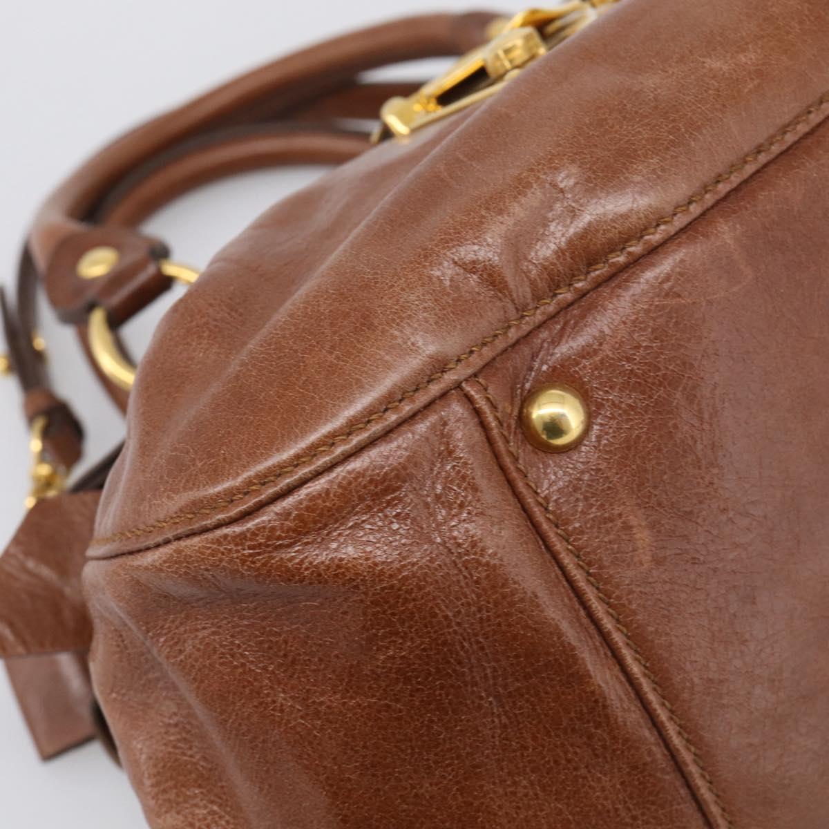 Miu Miu Hand Bag Leather 2way Brown Gold Auth 212725M