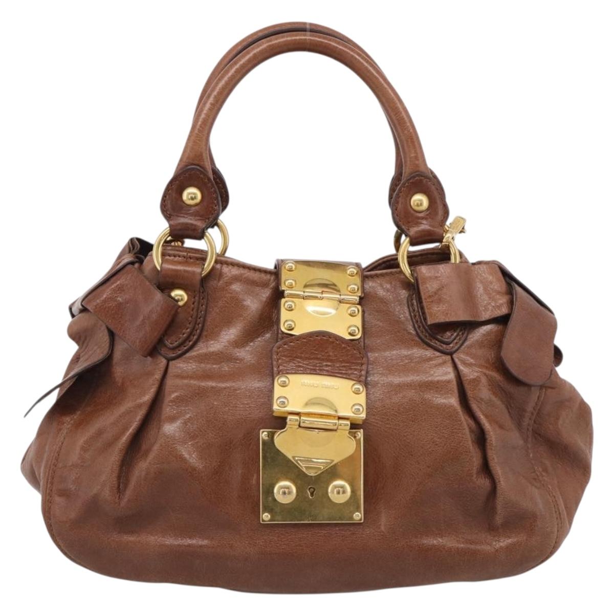 Miu Miu Hand Bag Leather 2way Brown Gold Auth 212725M