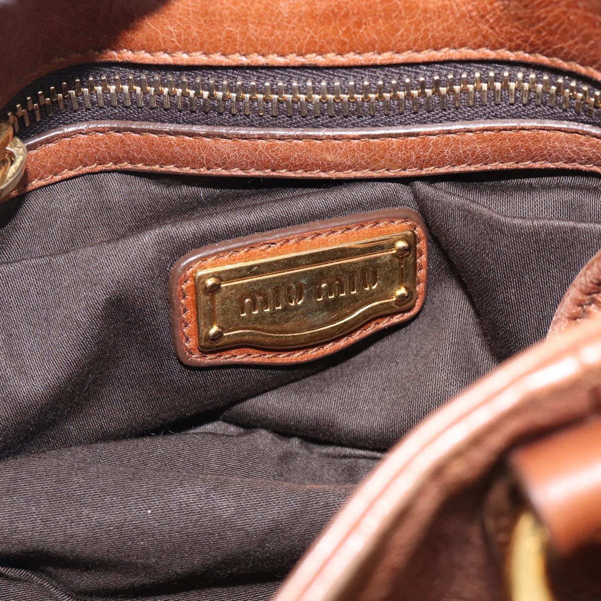 Miu Miu Hand Bag Leather 2way Brown Gold Auth 212725M