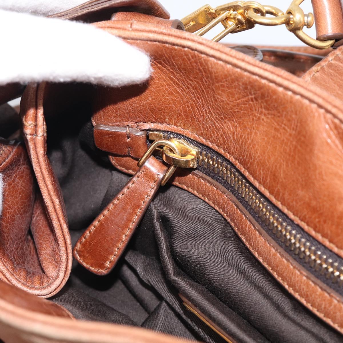 Miu Miu Hand Bag Leather 2way Brown Gold Auth 212725M
