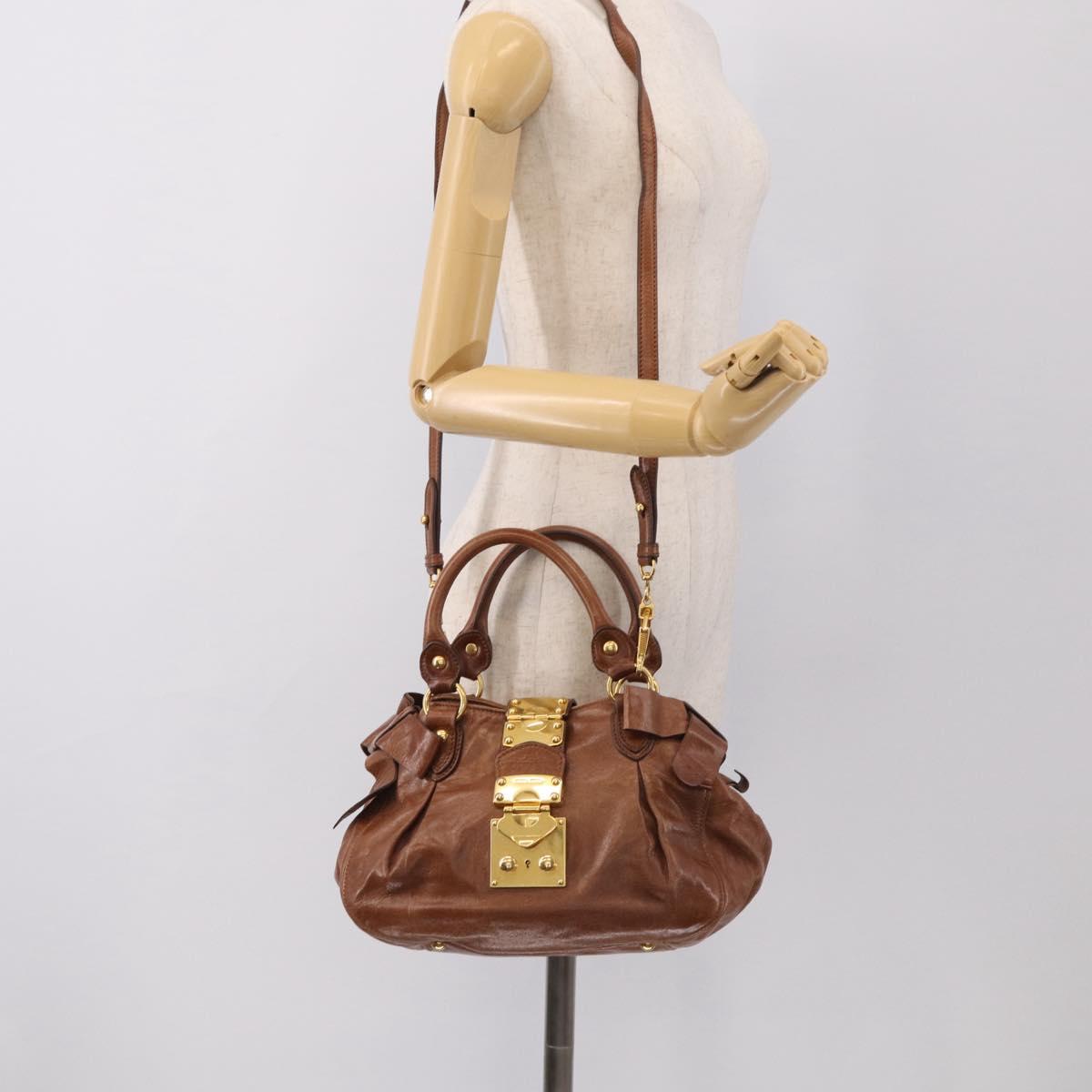Miu Miu Hand Bag Leather 2way Brown Gold Auth 212725M