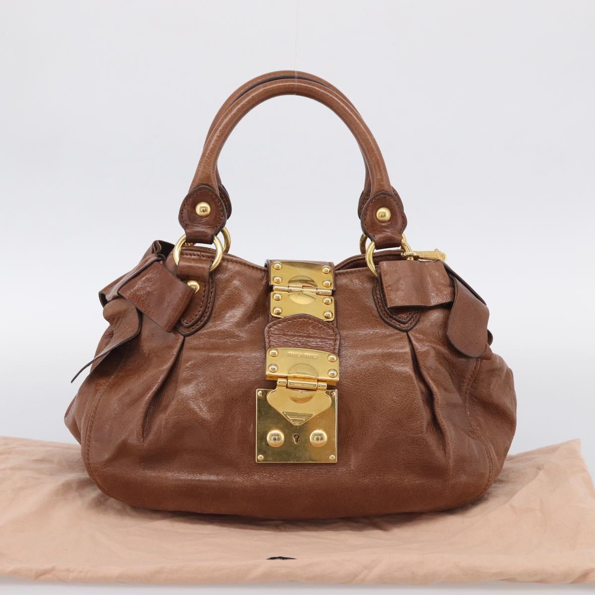 Miu Miu Hand Bag Leather 2way Brown Gold Auth 212725M