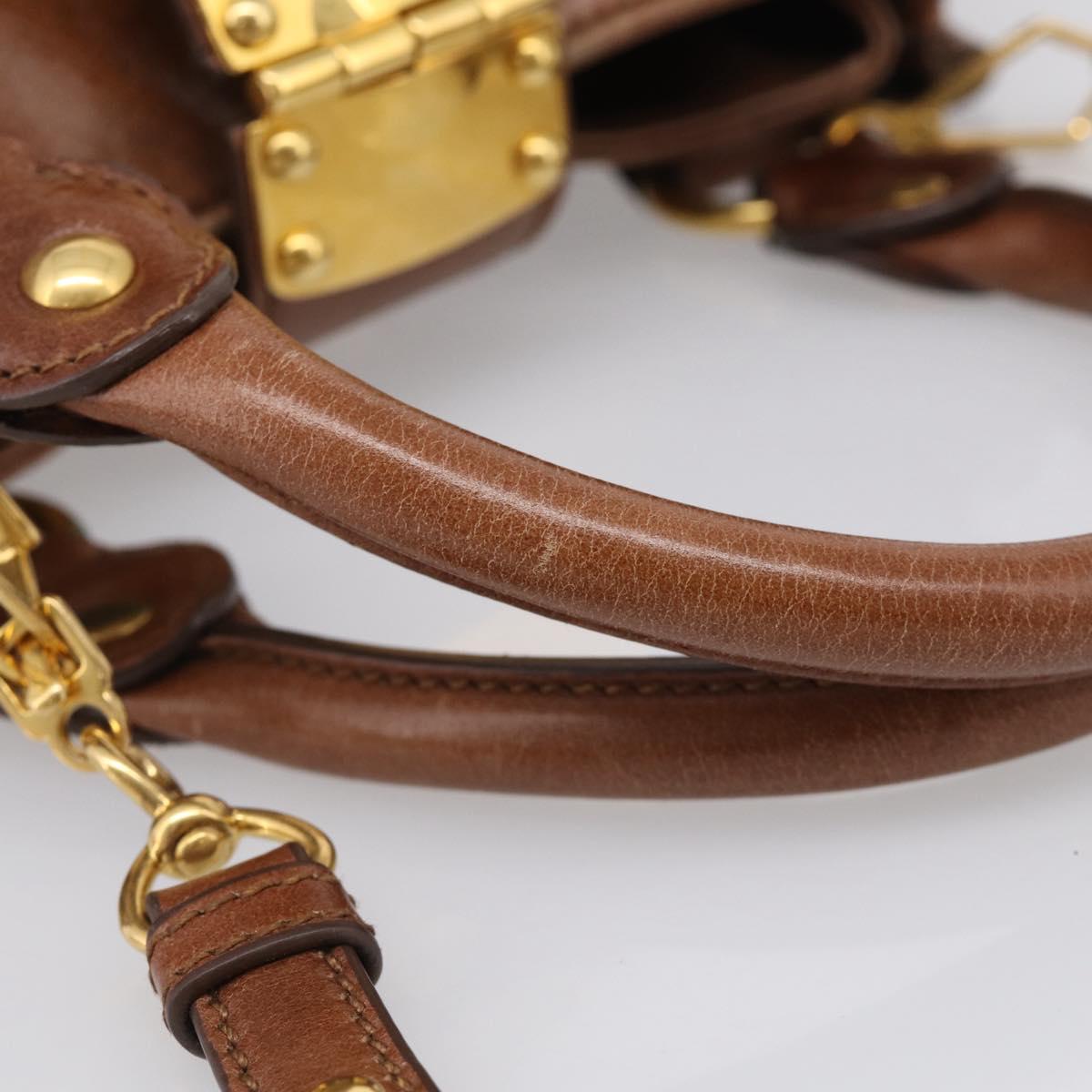Miu Miu Hand Bag Leather 2way Brown Gold Auth 212725M