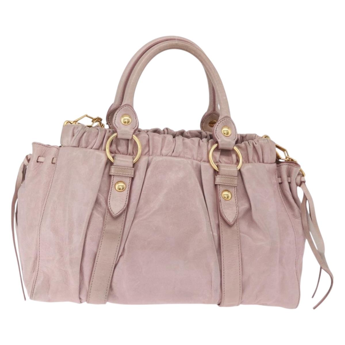 Miu Miu Hand Bag Leather 2way Pink Gold Auth 212726V