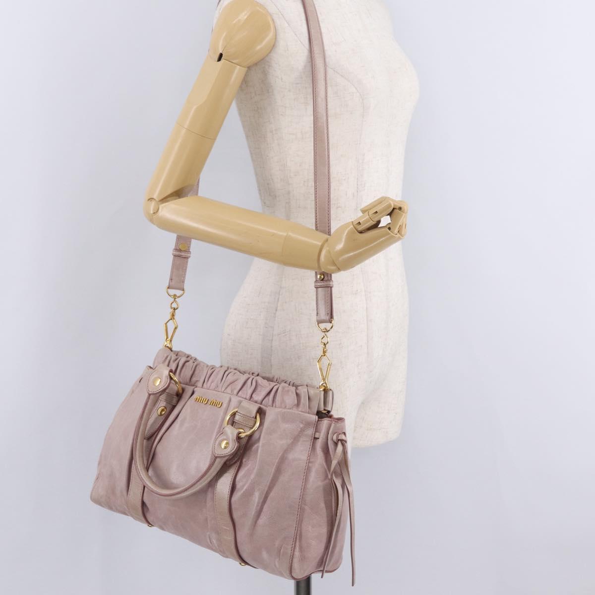 Miu Miu Hand Bag Leather 2way Pink Gold Auth 212726V