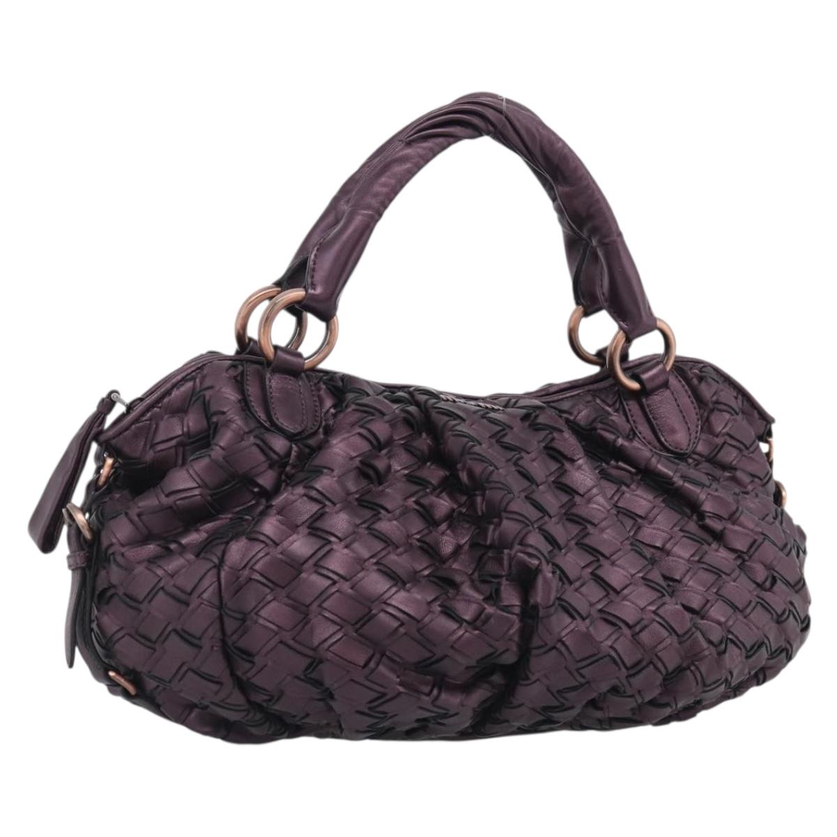 Miu Miu Hand Bag Leather Purple Gold Auth 212728SAM