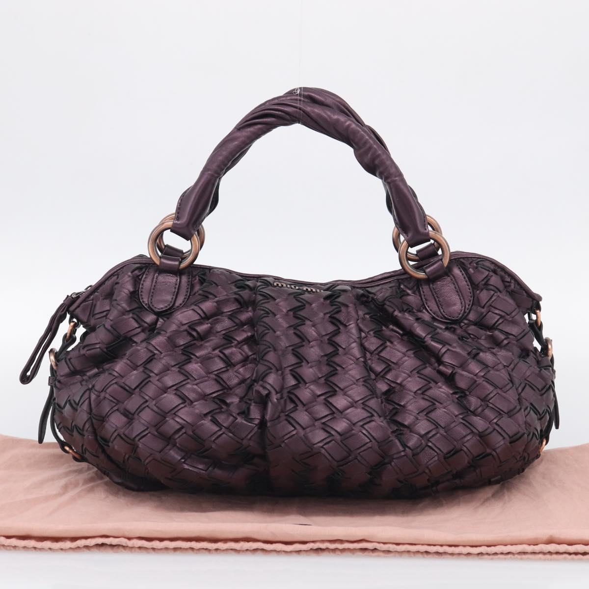 Miu Miu Hand Bag Leather Purple Gold Auth 212728SAM