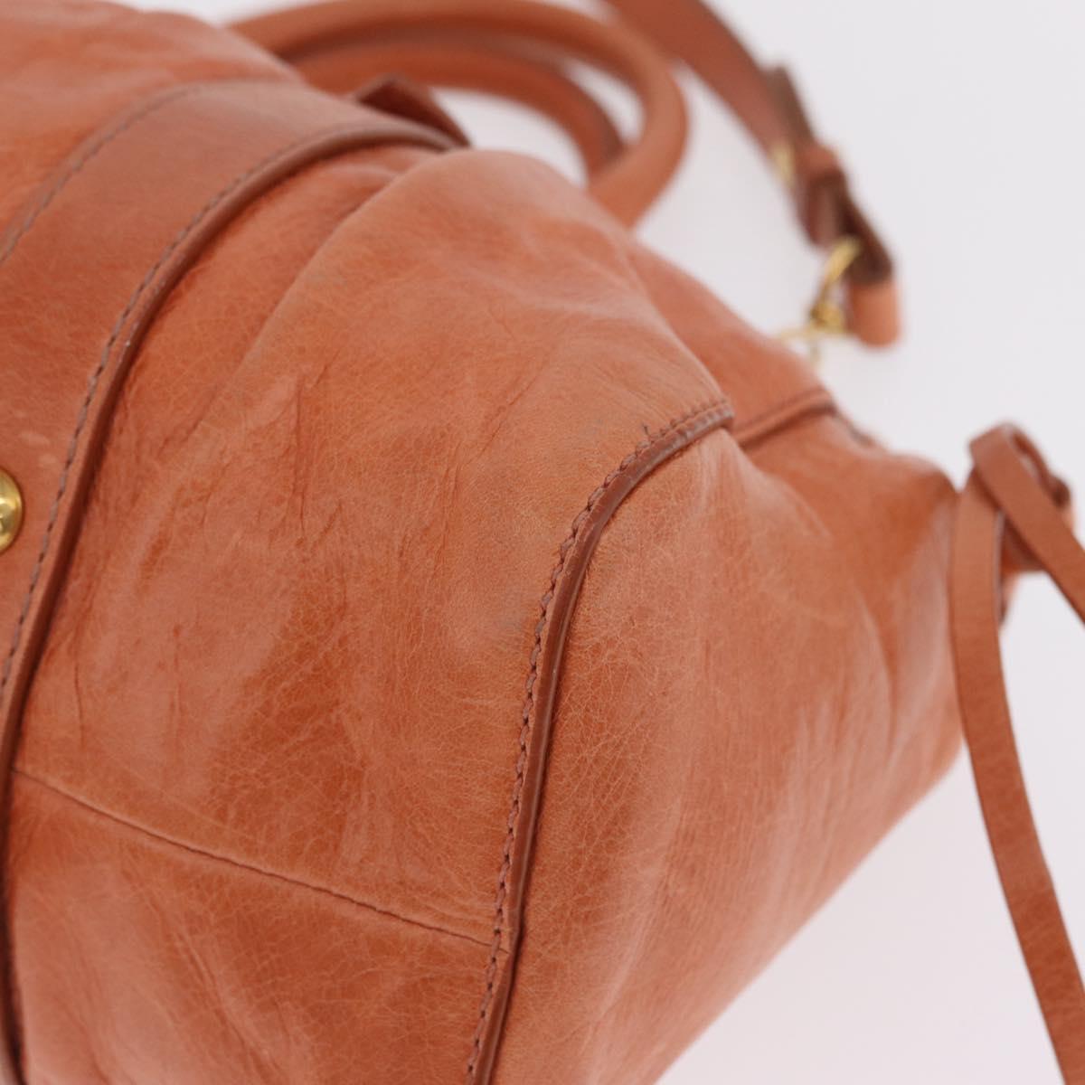 Miu Miu Hand Bag Leather 2way Orange Gold Auth 212729M