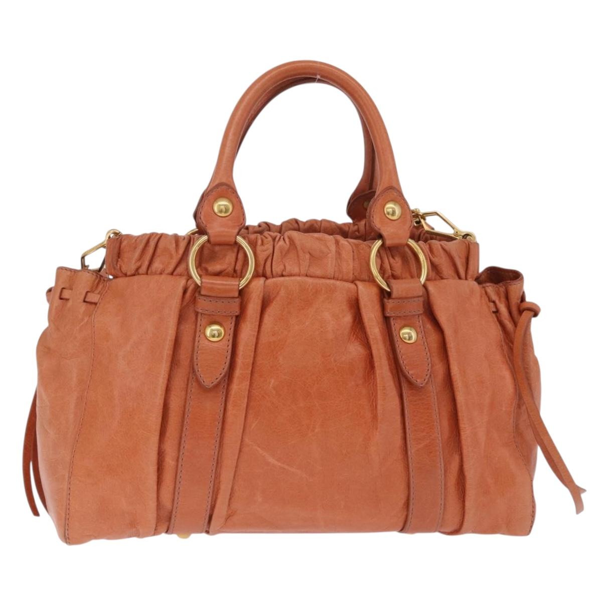 Miu Miu Hand Bag Leather 2way Orange Gold Auth 212729M
