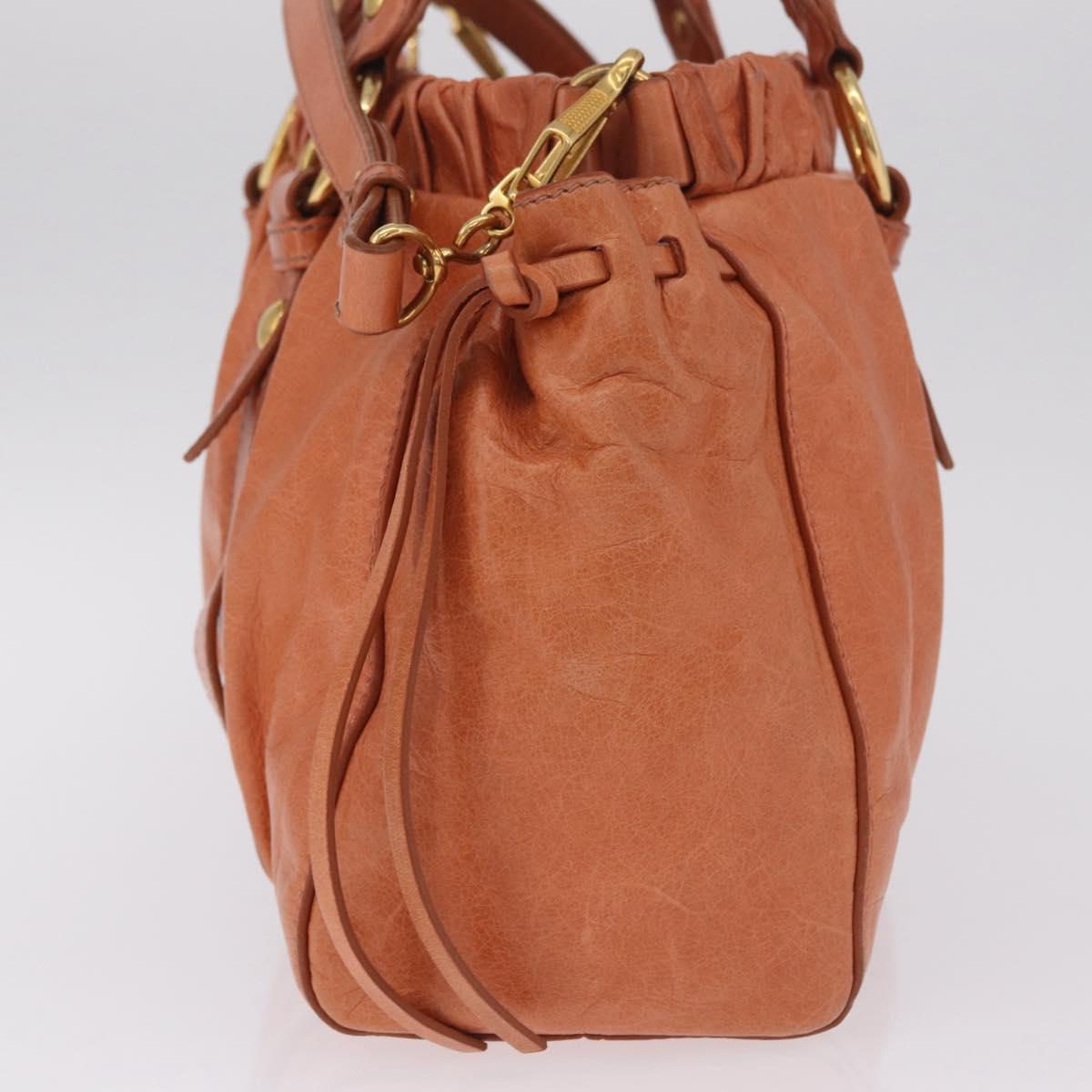 Miu Miu Hand Bag Leather 2way Orange Gold Auth 212729M