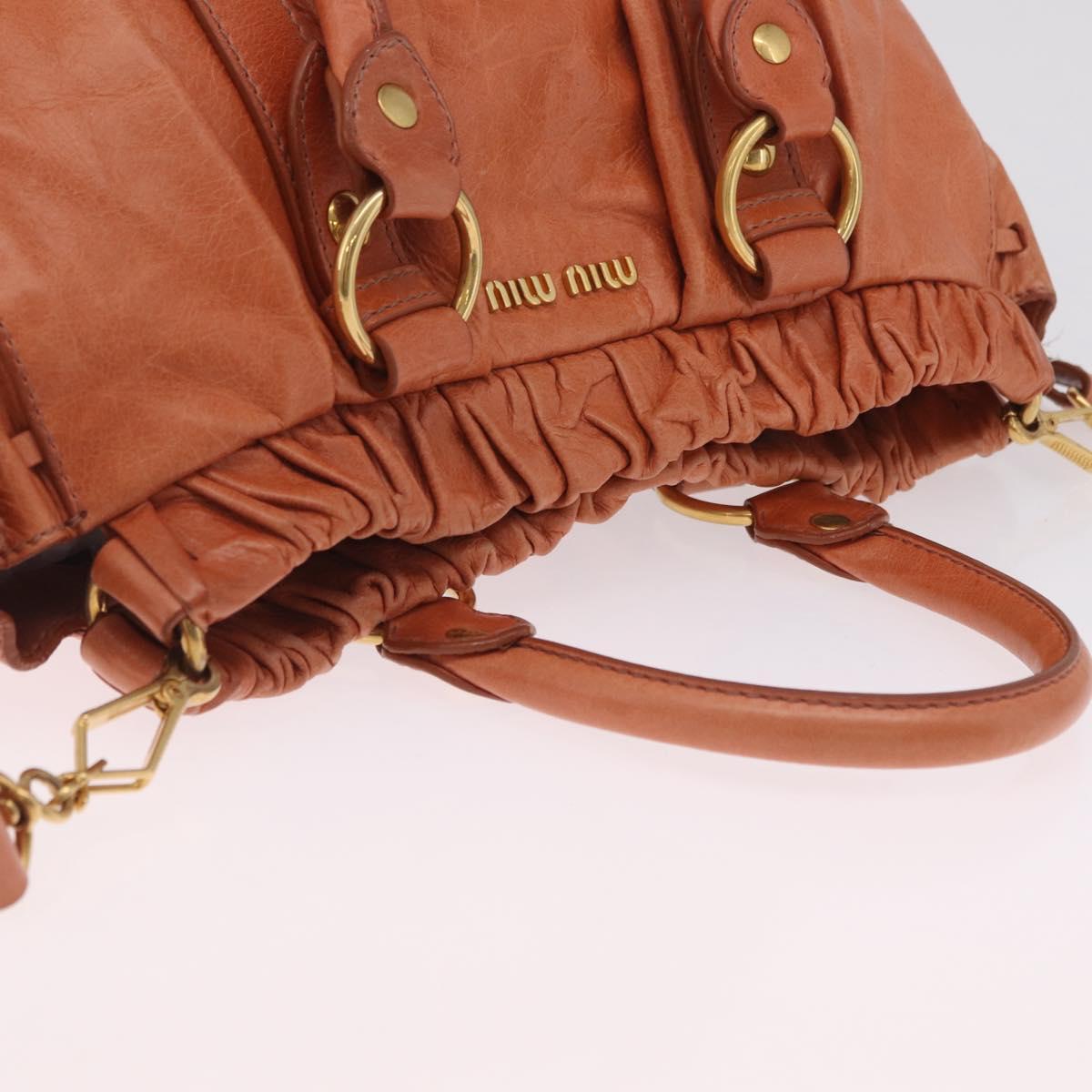 Miu Miu Hand Bag Leather 2way Orange Gold Auth 212729M