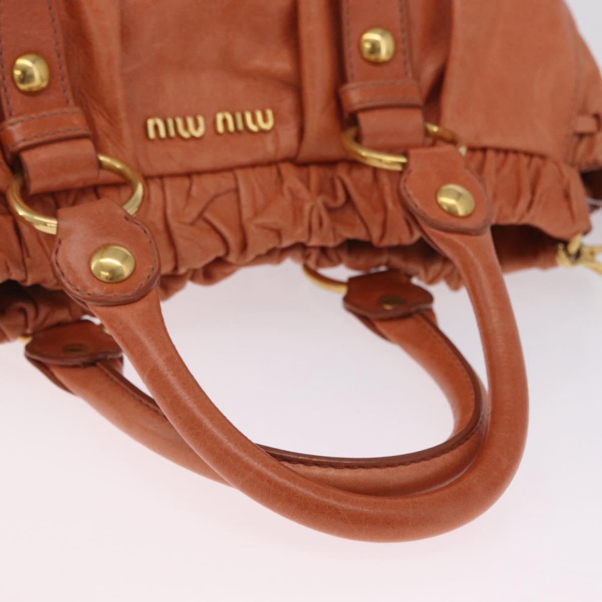 Miu Miu Hand Bag Leather 2way Orange Gold Auth 212729M