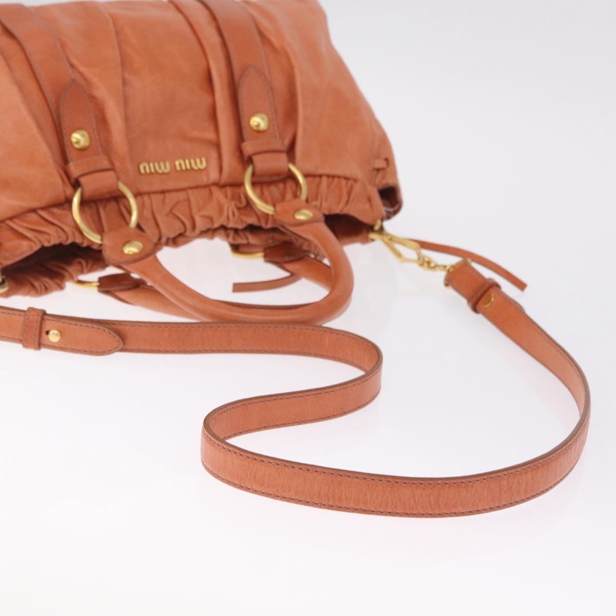 Miu Miu Hand Bag Leather 2way Orange Gold Auth 212729M