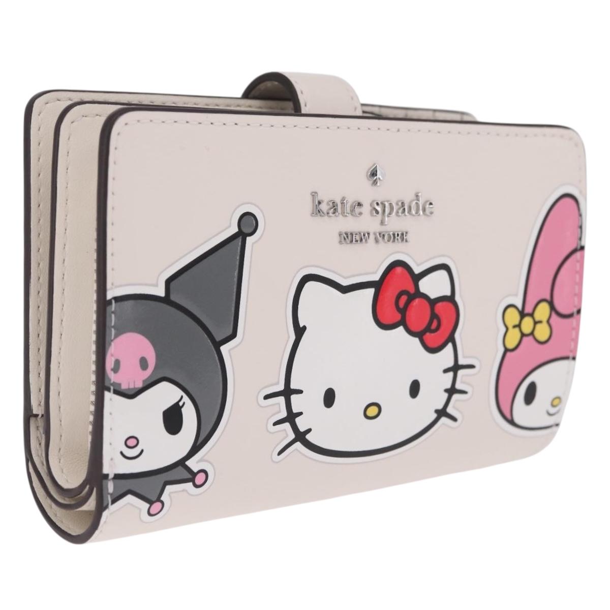 kate spade x Sanrio My Melody Kitty Kuromi Wallet Leather Silver Auth 212732A