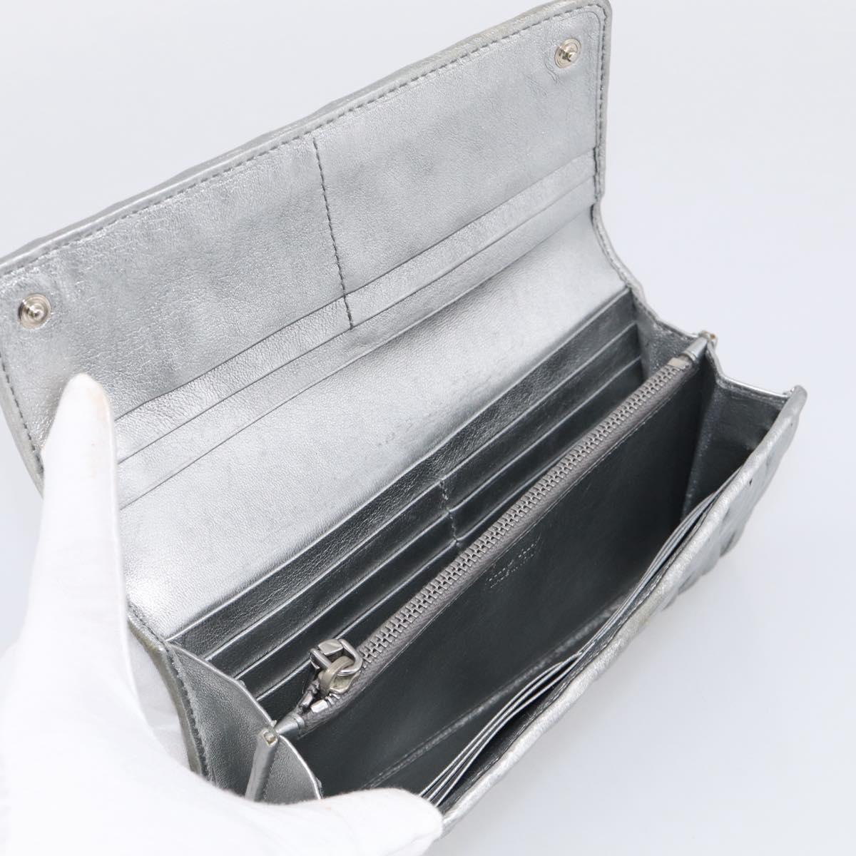 Miu Miu Matelasse Long Wallet Leather Silver Auth 212737