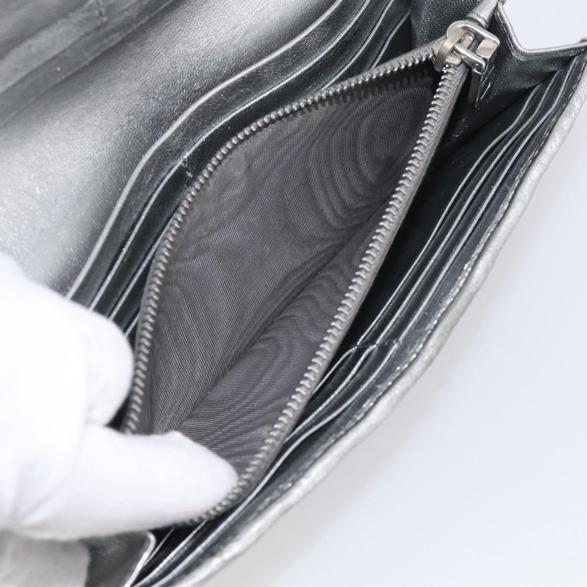 Miu Miu Matelasse Long Wallet Leather Silver Auth 212737