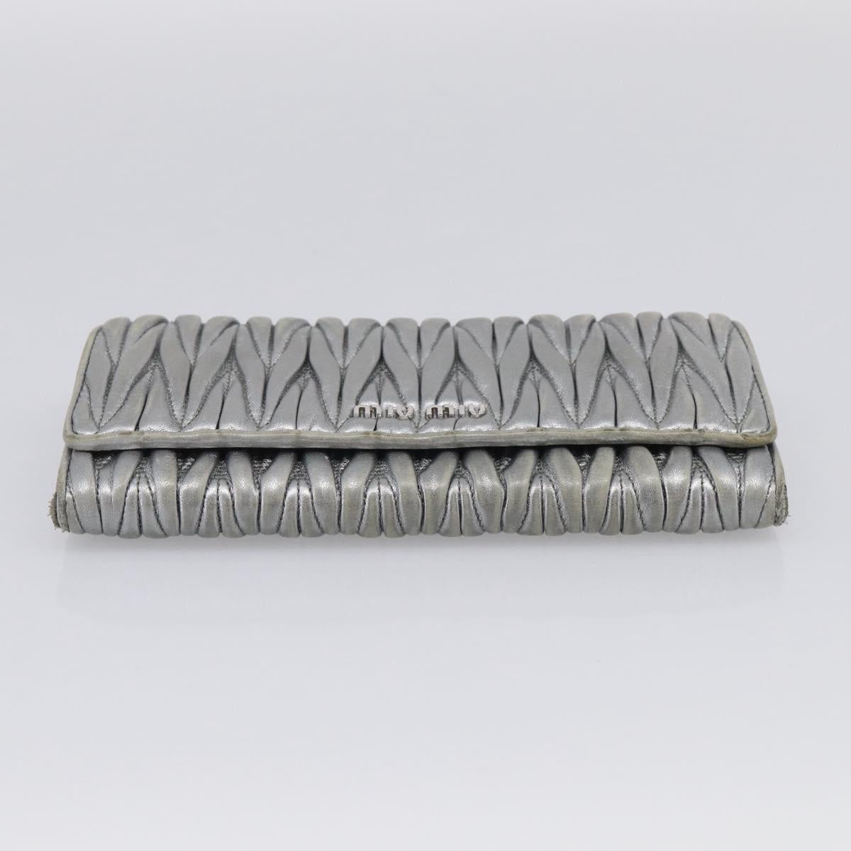 Miu Miu Matelasse Long Wallet Leather Silver Auth 212737