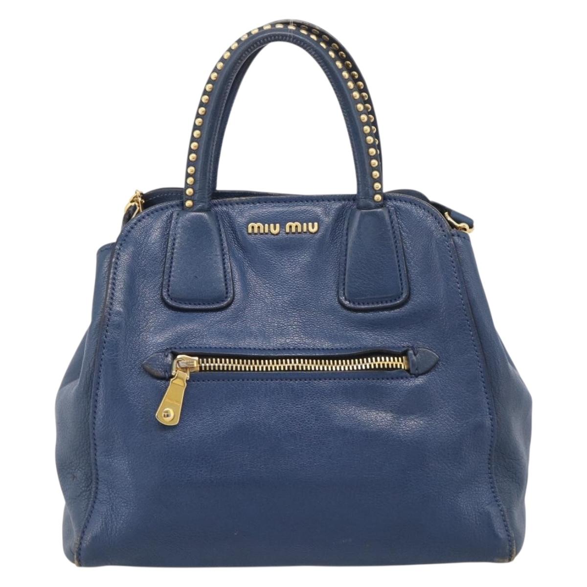 Miu Miu Hand Bag Leather 2way Blue Gold Auth 212738V