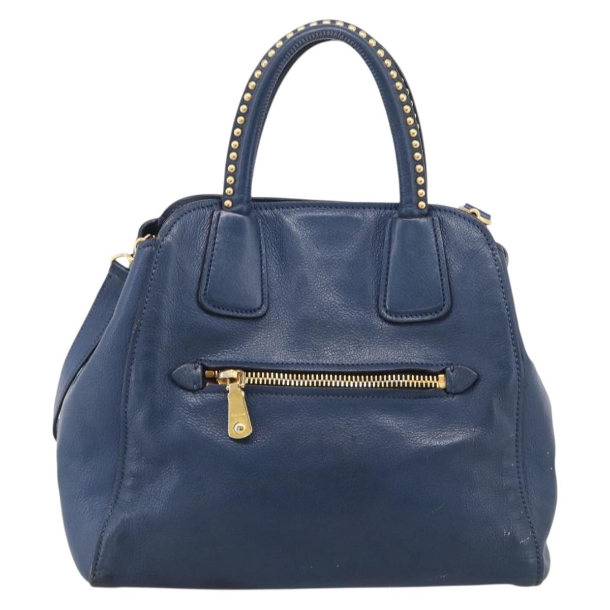 Miu Miu Hand Bag Leather 2way Blue Gold Auth 212738V