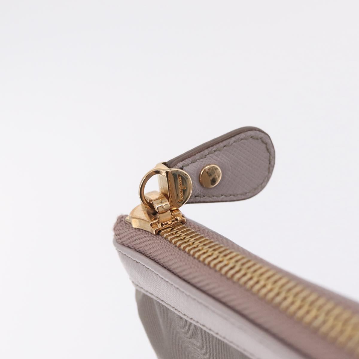Salvatore Ferragamo Pouch Nylon Gray Gold Auth 212741A