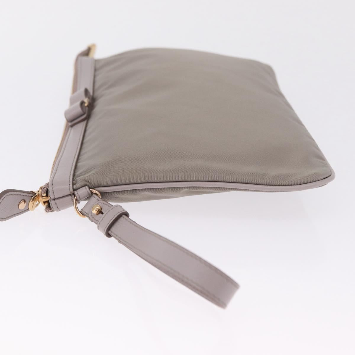 Salvatore Ferragamo Pouch Nylon Gray Gold Auth 212741A