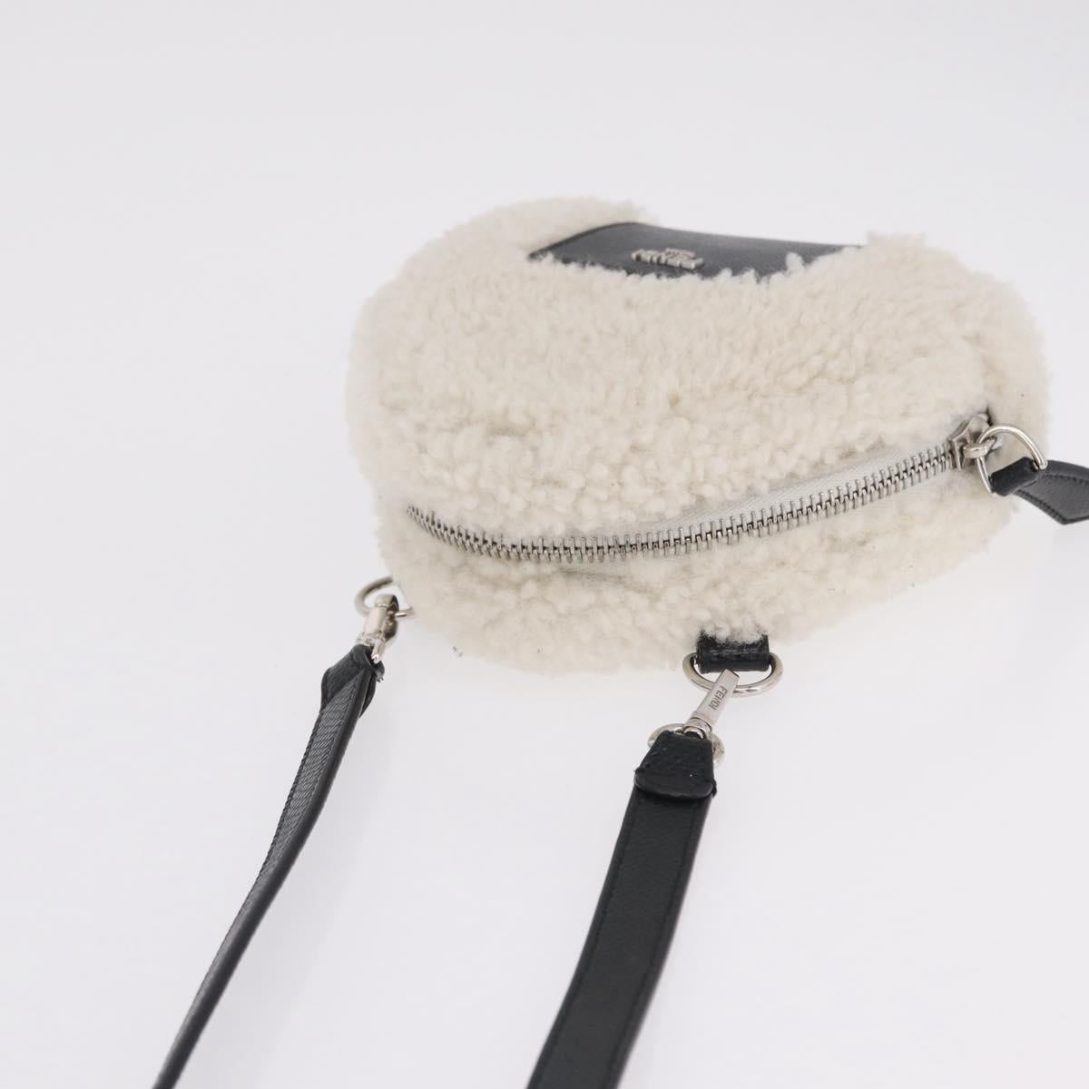 FENDI Rice Ball Shoulder Bag Mouton White Black 7AS240 Auth 212777SM