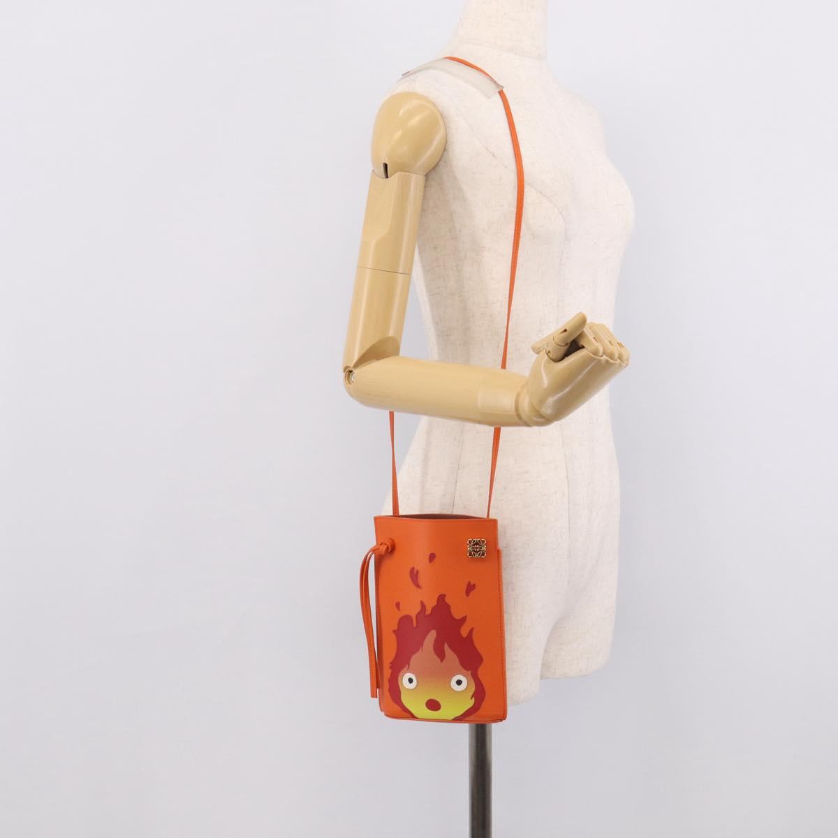LOEWE x Ghibli Calcifer Dice Pocket Shoulder Bag Leather Orange Auth 212781SM