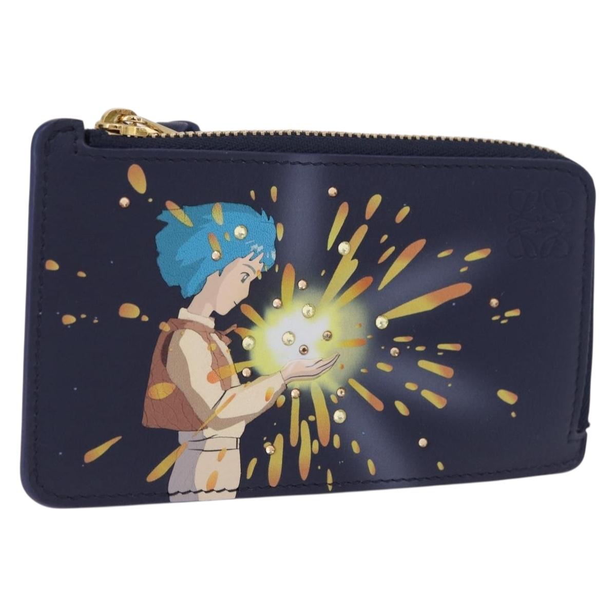 LOEWE x Studio Ghibli Howl Card Case Leather Navy Gold Auth 212783SM
