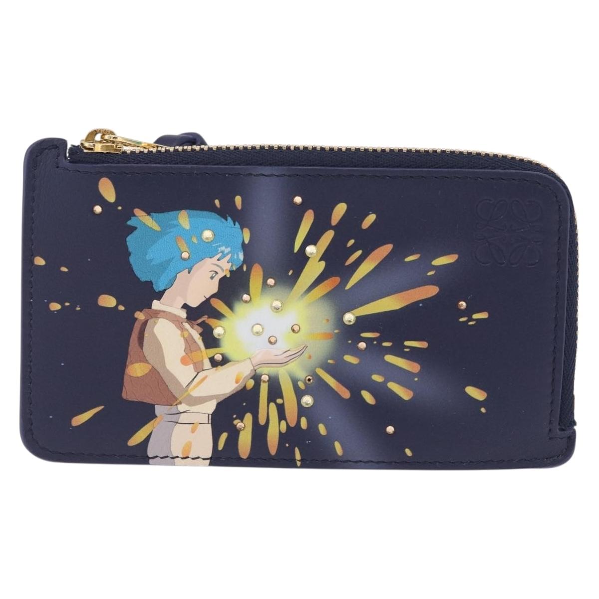 LOEWE x Studio Ghibli Howl Card Case Leather Navy Gold Auth 212783SM