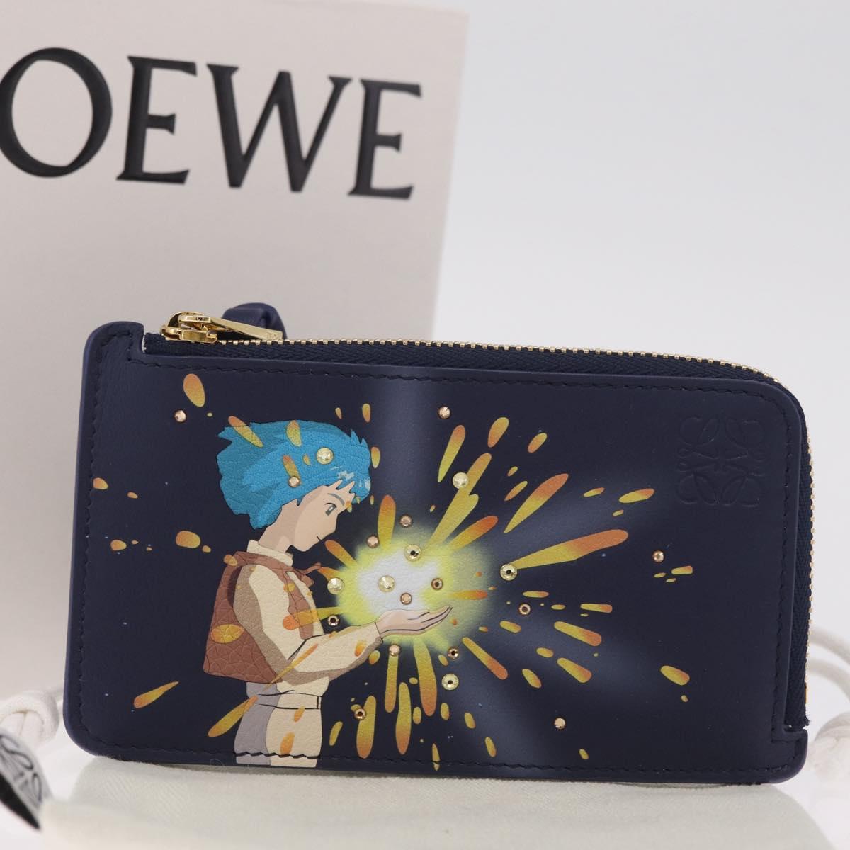 LOEWE x Studio Ghibli Howl Card Case Leather Navy Gold Auth 212783SM