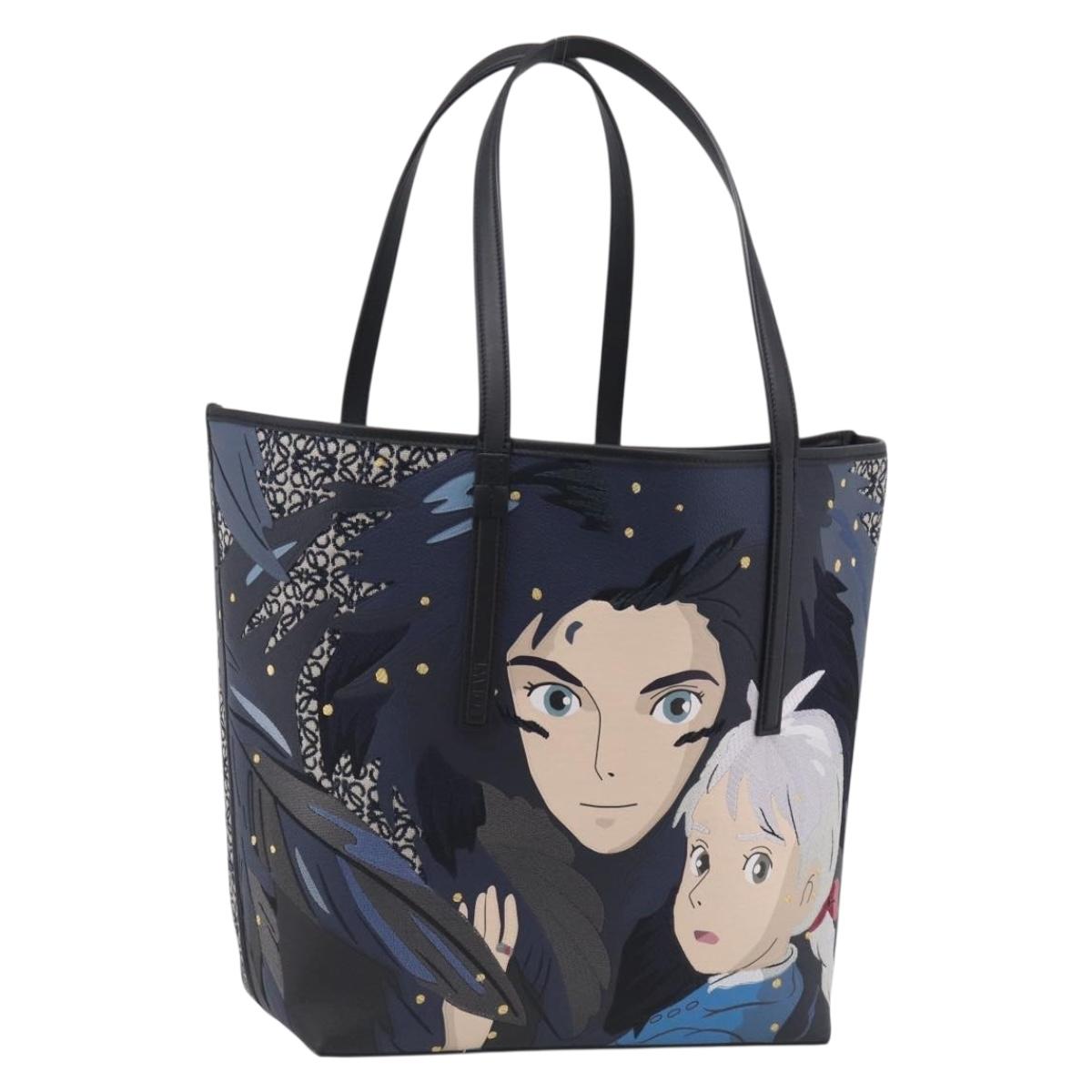 LOEWE x Studio Ghibli Howl Sophie Tote Bag Leather Canvas Black Auth 212784SM