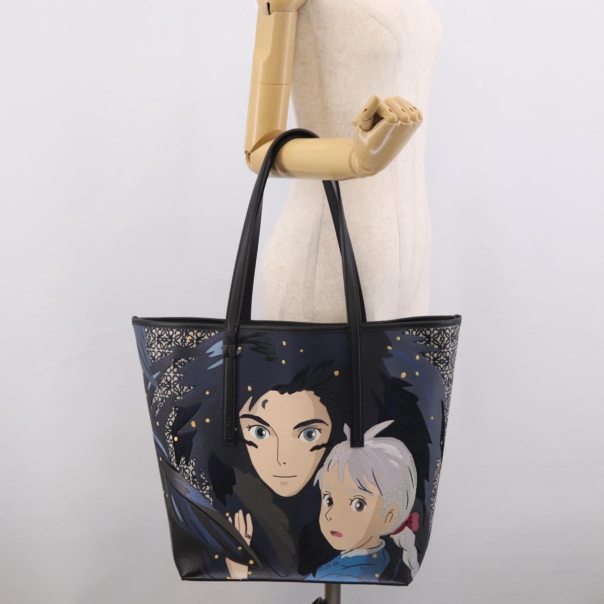 LOEWE x Studio Ghibli Howl Sophie Tote Bag Leather Canvas Black Auth 212784SM