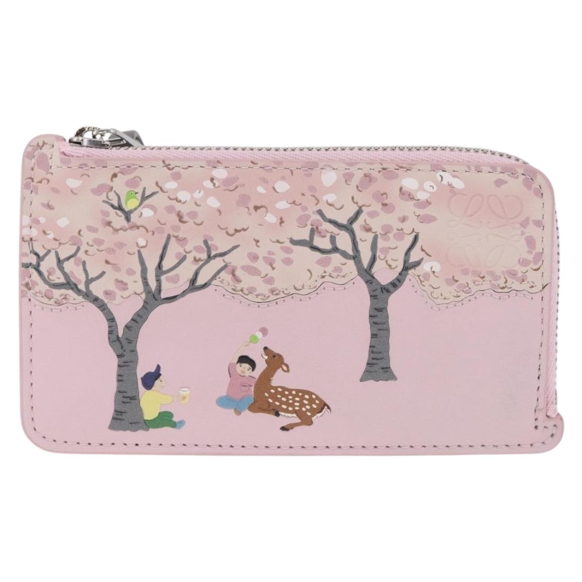LOEWE x Suna Fujita Card Case Leather Japan Limited Pink Silver Auth 212786SM