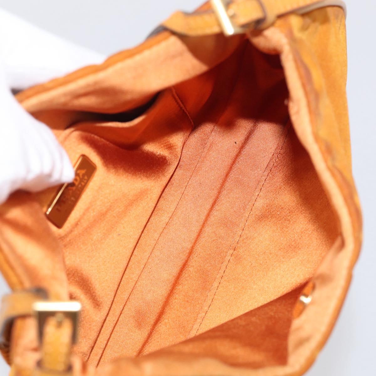 PRADA Chain Shoulder Bag Nylon Orange Gold Auth 212793V