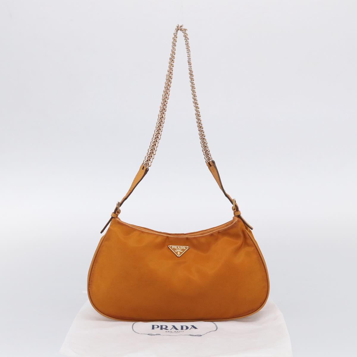 PRADA Chain Shoulder Bag Nylon Orange Gold Auth 212793V
