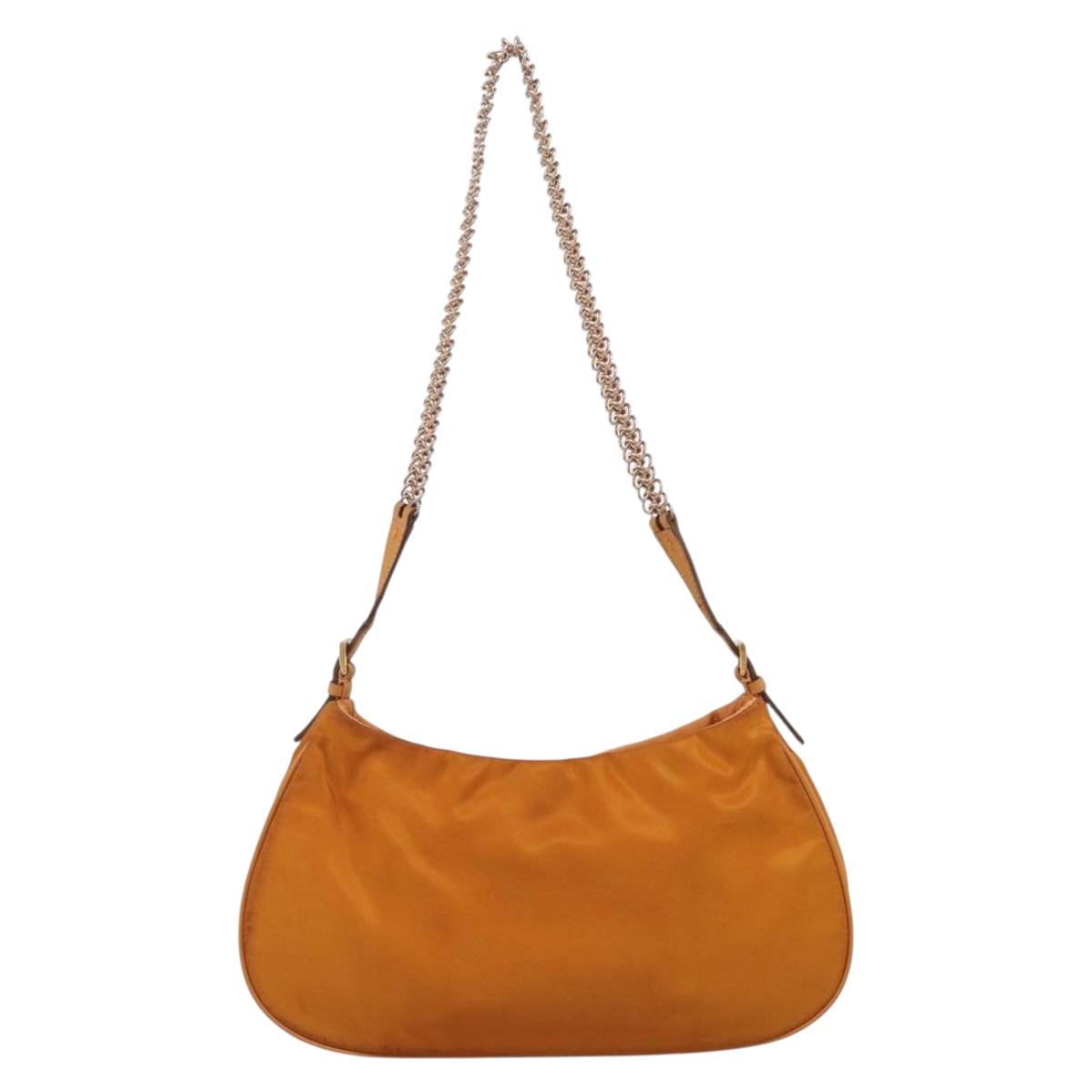 PRADA Chain Shoulder Bag Nylon Orange Gold Auth 212793V