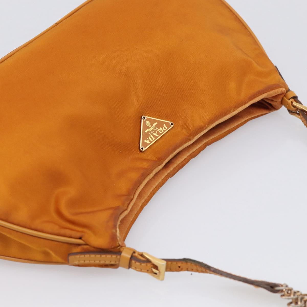 PRADA Chain Shoulder Bag Nylon Orange Gold Auth 212793V
